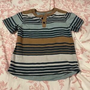 Striped Kids Henley Tee - Blue, Brown, White